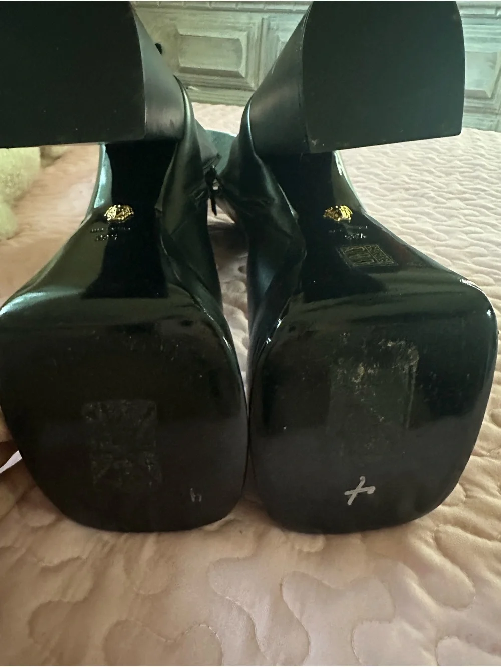 Versace Black Platform High Heel Mid-Calf Boots